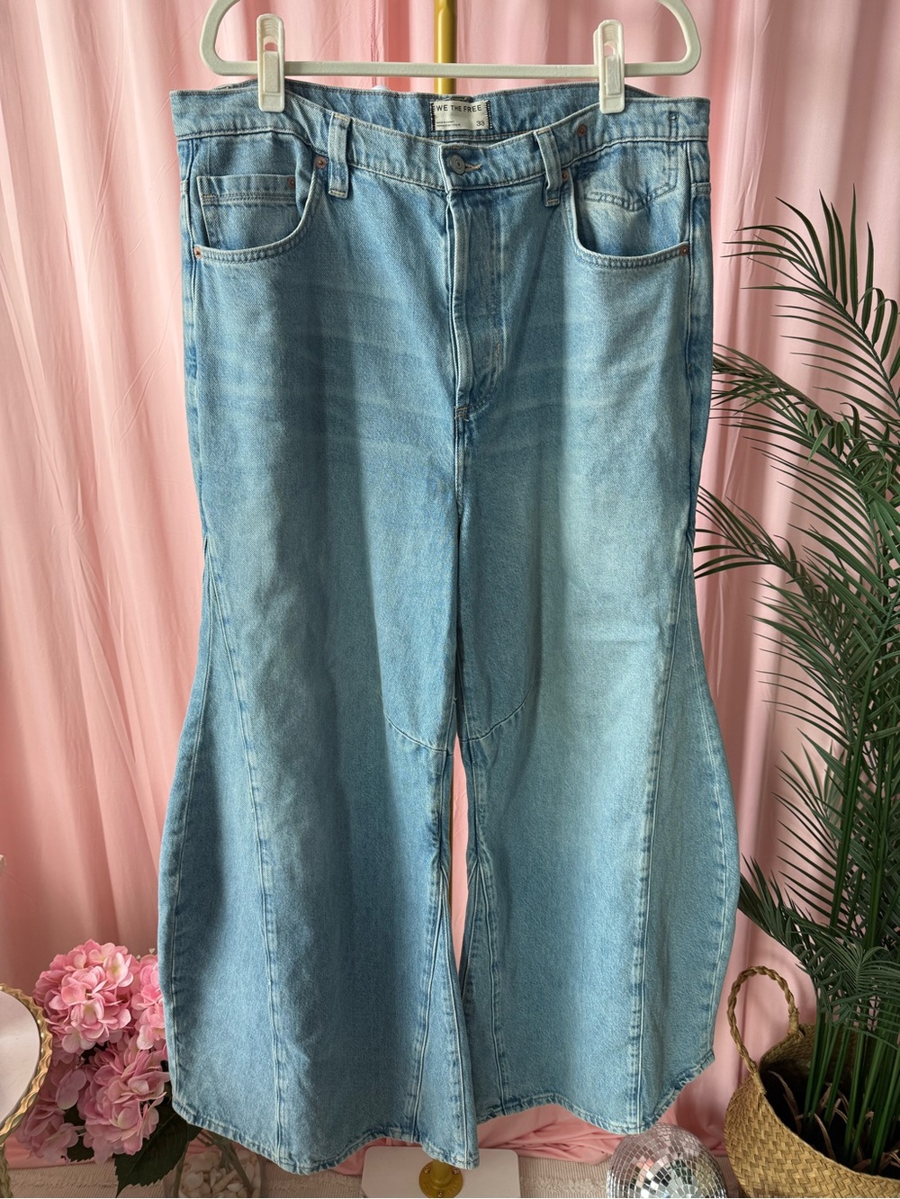 Free People We the Free Eden High Rise Slouchy Denim Jeans Light Blue Flare 33 - Picture 2 of 9
